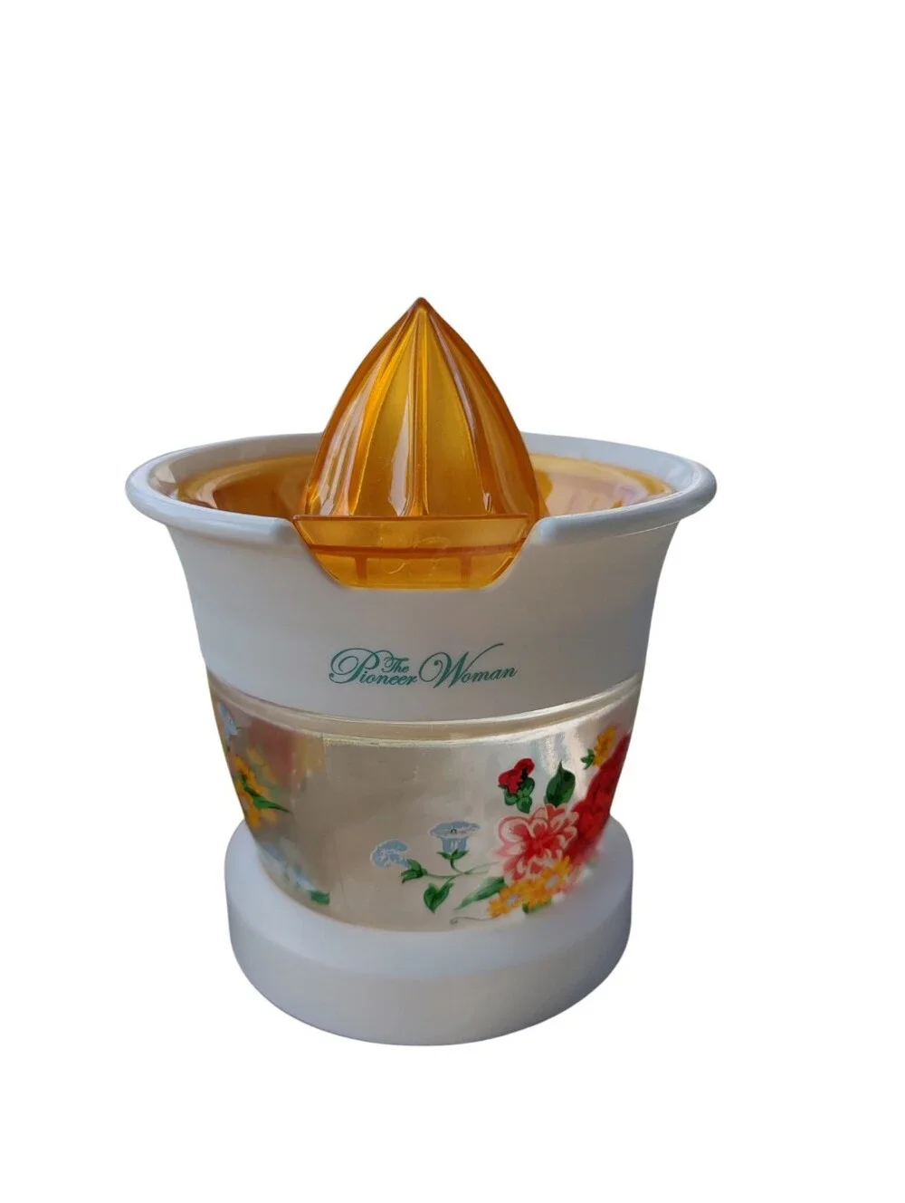 The Pioneer Woman White and Amber Floral Citrus Juicer- Sweet Rose Pattern